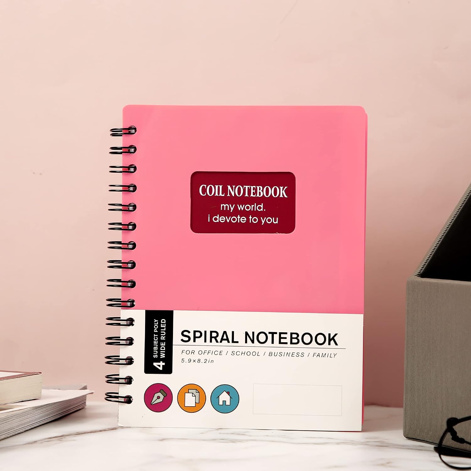 5 Subject Notebook with Dividers Tabs Spiral Notebooks for Work Wide Ruled 240 Pages Multi Subjects Notebook for Note Taking Spiral Bound Notebook Lined College Students Writing Journal School Office Supplies, 6.3"x 8.3", Pink