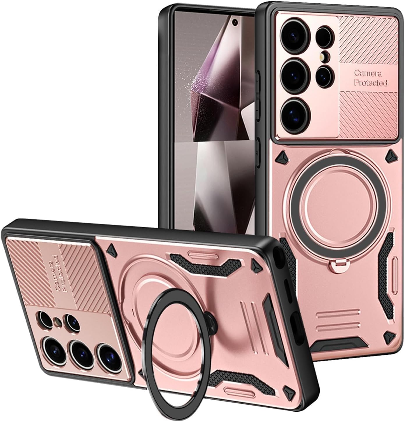Rotating Metal Stand Magnetic Case for Samsung Galaxy S26/S26 Plus/S26 Ultra, Slim Shockproof Design & All-Inclusive Lens Protection(Pink,S26 Plus)