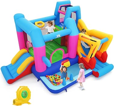 BOUNTECH Inflatable Bounce House with Ball Pit, Bouncy Bouncy Castle for Kids Indoor Outdoor w/Basketball Hoop, 780w Blower, Toddler Bounce House with Slide for Backyard Birthday Party Gifts