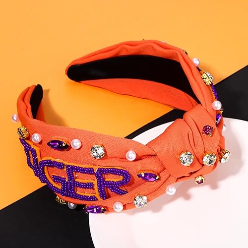 Miniatura 5 de ZOLEAROPY Diadema para el día del partido de fútbol universitario con diamantes de imitación de perlas, diseño TIGER - Regalo elegante para mujeres