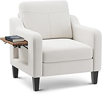 Vista 1 de Silla de acento para sala de estar, sillón moderno tapizado en lino, silla de sofá lateral de tela con estructura de madera con mesa plegable, 2