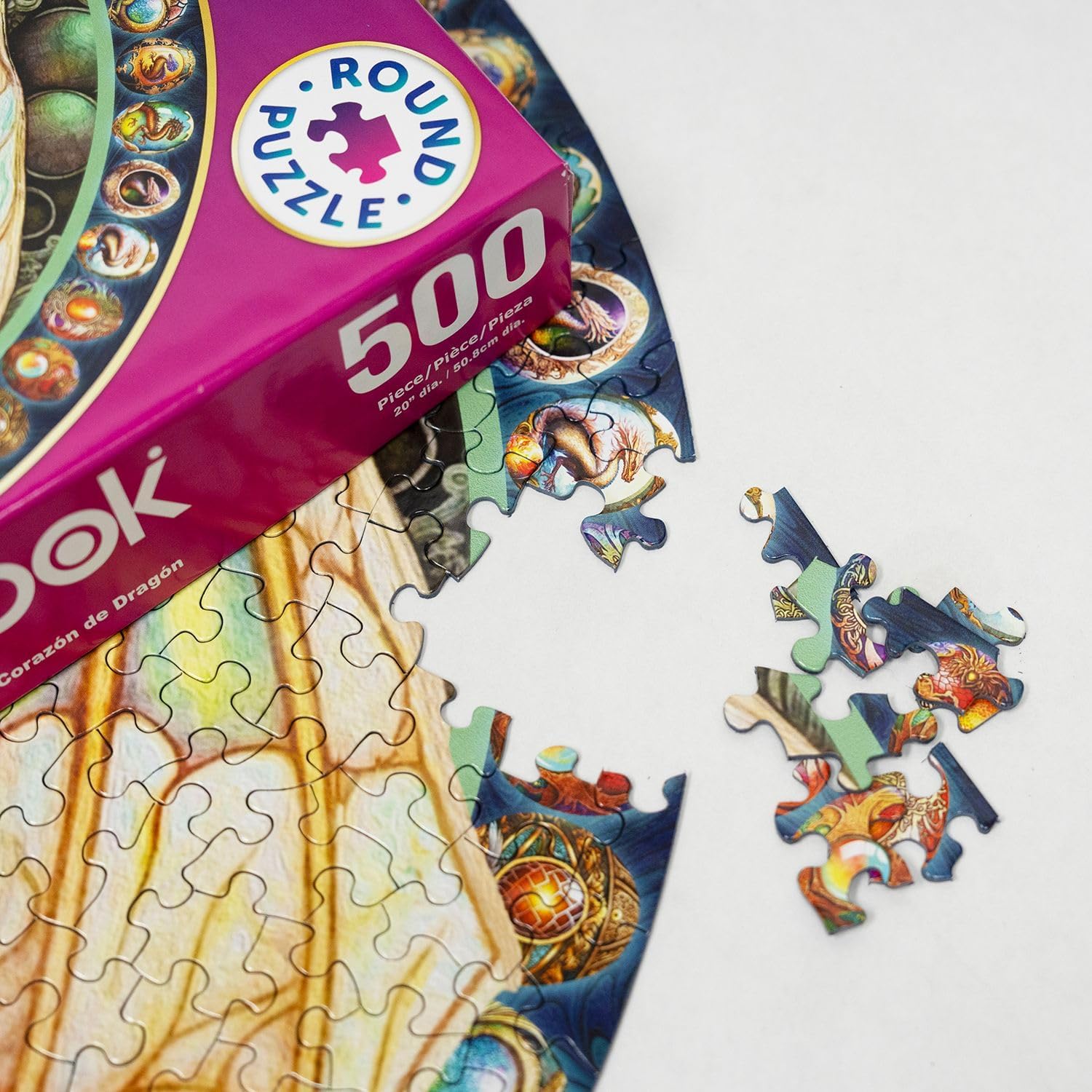 Springbok's Dragon Heart 500 Piece Round Jigsaw Puzzle for Adults - Unique Cust Pieces with Spectacular Dragon Image - Made in USA