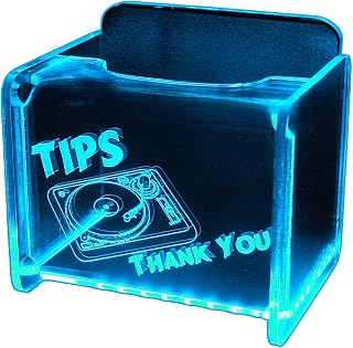 LED Glowing Tip Box- DJ Turntable Design- Tip Jar -LED Tip Jar -Light up tip Jar -Donation Box- Card Box- Musician Tip Jar-Bar Tip Jar - Tipbox - Tipjar - Ballot Box (Ice Blue)