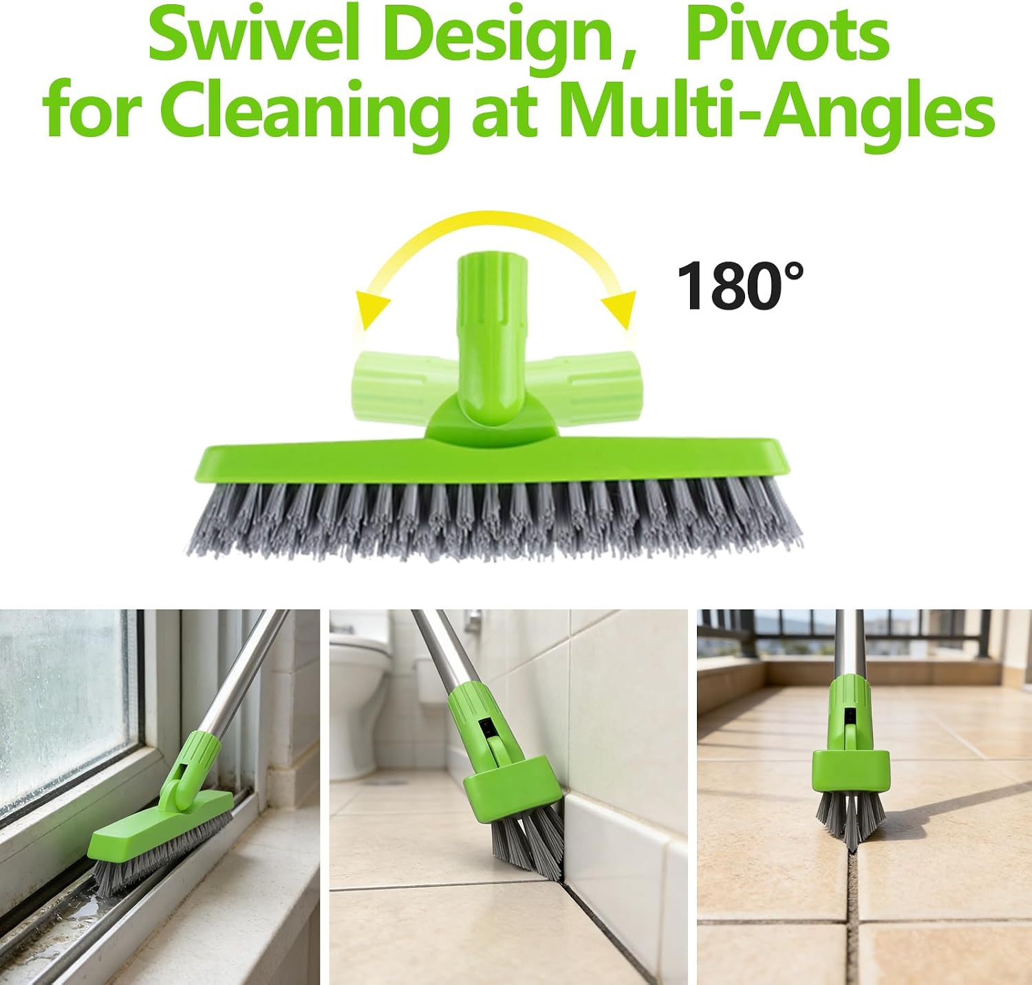 2 Pack Grout Brush with Long Handle, Swivel Cleaning Grout Line Scrubber - Durable Handle Grout Cleaner Brush for Bathroom,Tile,Baseboard,Walk in Shower,Corner & Narrow Space (Green) image 5