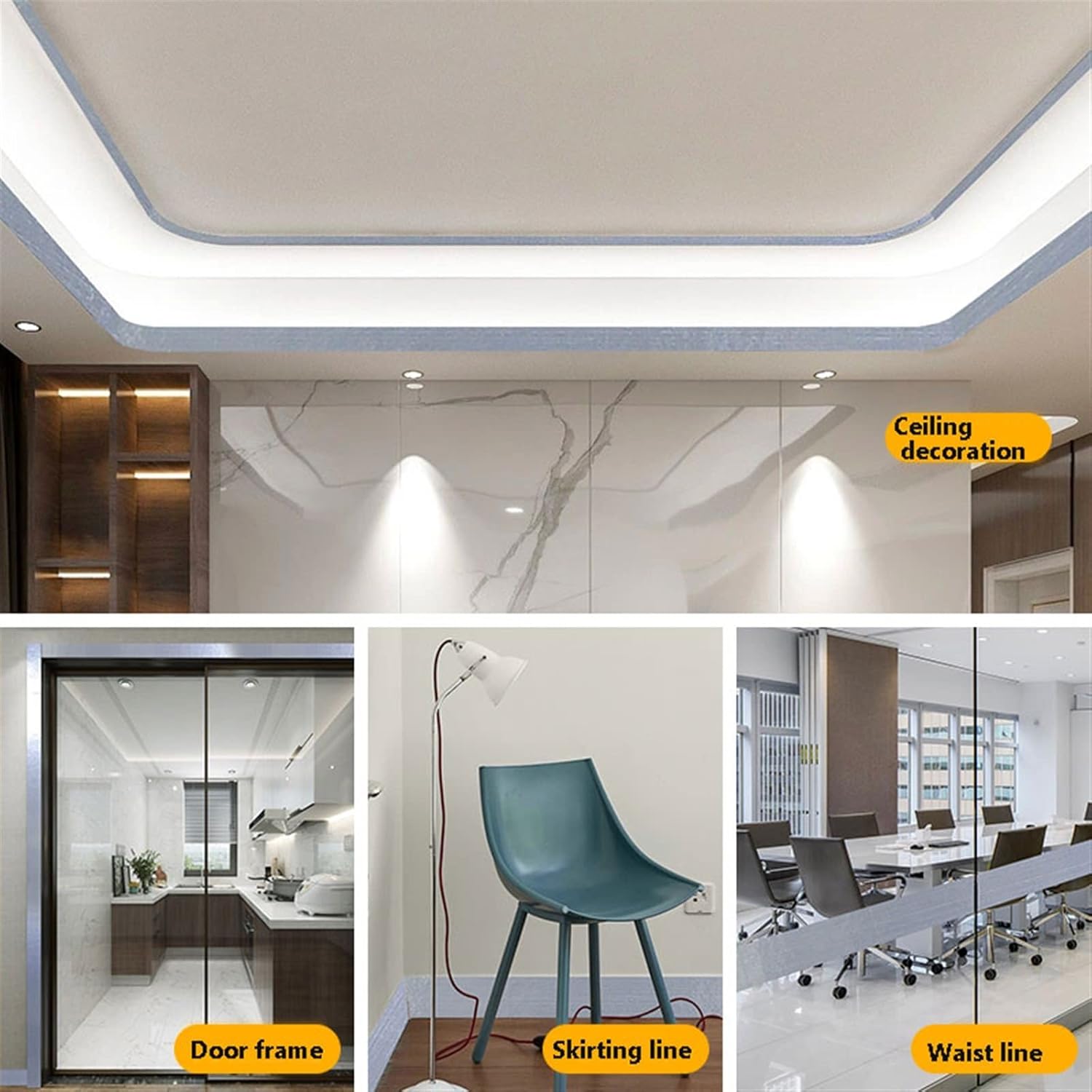 9.8 ft Self Adhesive Wall Edging Strip Waterproof Wallpaper Border Wall Border Decor, Wall Panels Peel off-Stick Ceiling Border Door Frame Waist Line Interior Decoration(Brushed silver,60cm(W)X5m(L))