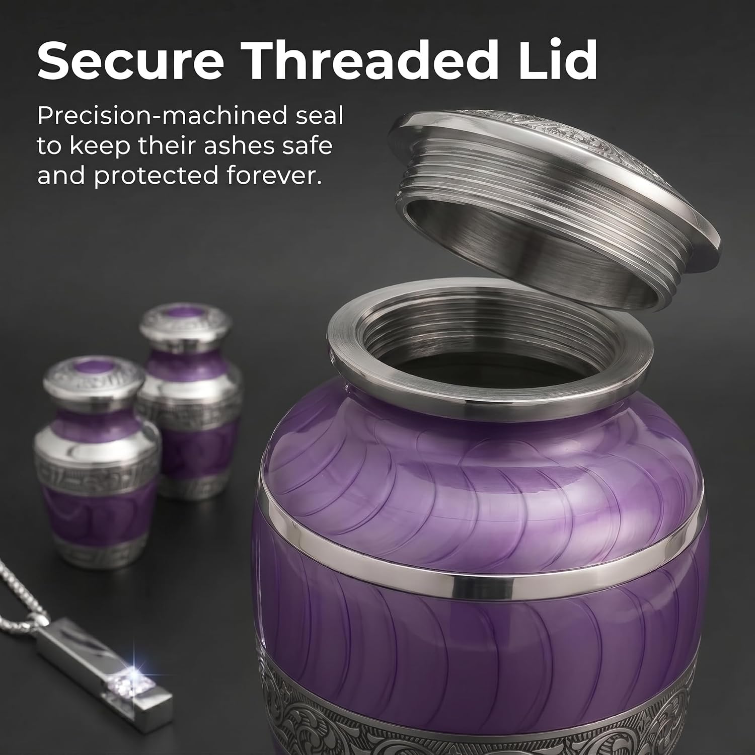 Cremation Urns for Human Ashes Set of 4 - Hand-Engraved Funeral Memorial Urn - Honor Your Loved One with a Timeless Urn for Adult Male & Female (Lavender)