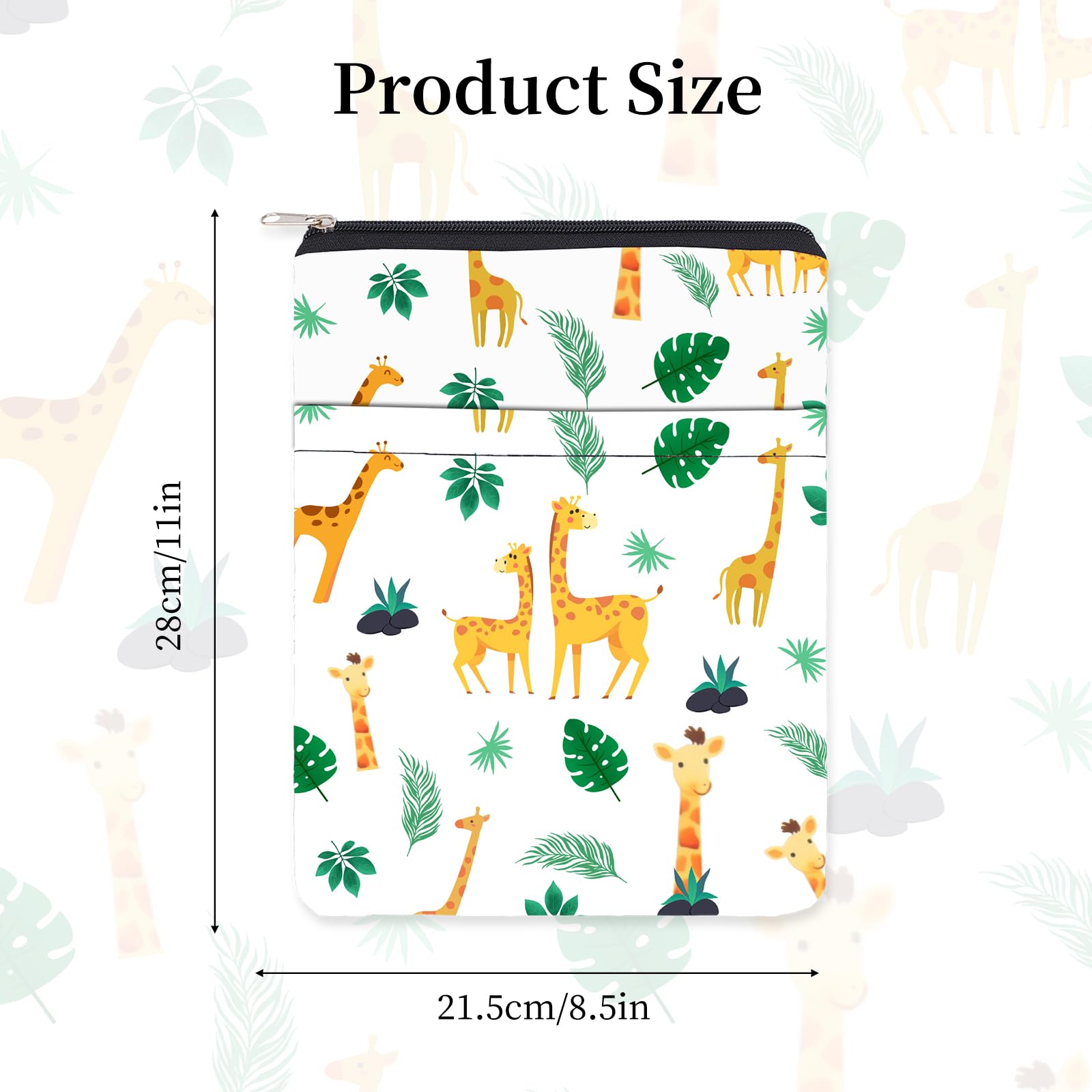 NICENEEDED Giraffe Book Protector with Front Pocket, Lightweight Book Cases Waterproof Book Carrier with Zipper - Image 4