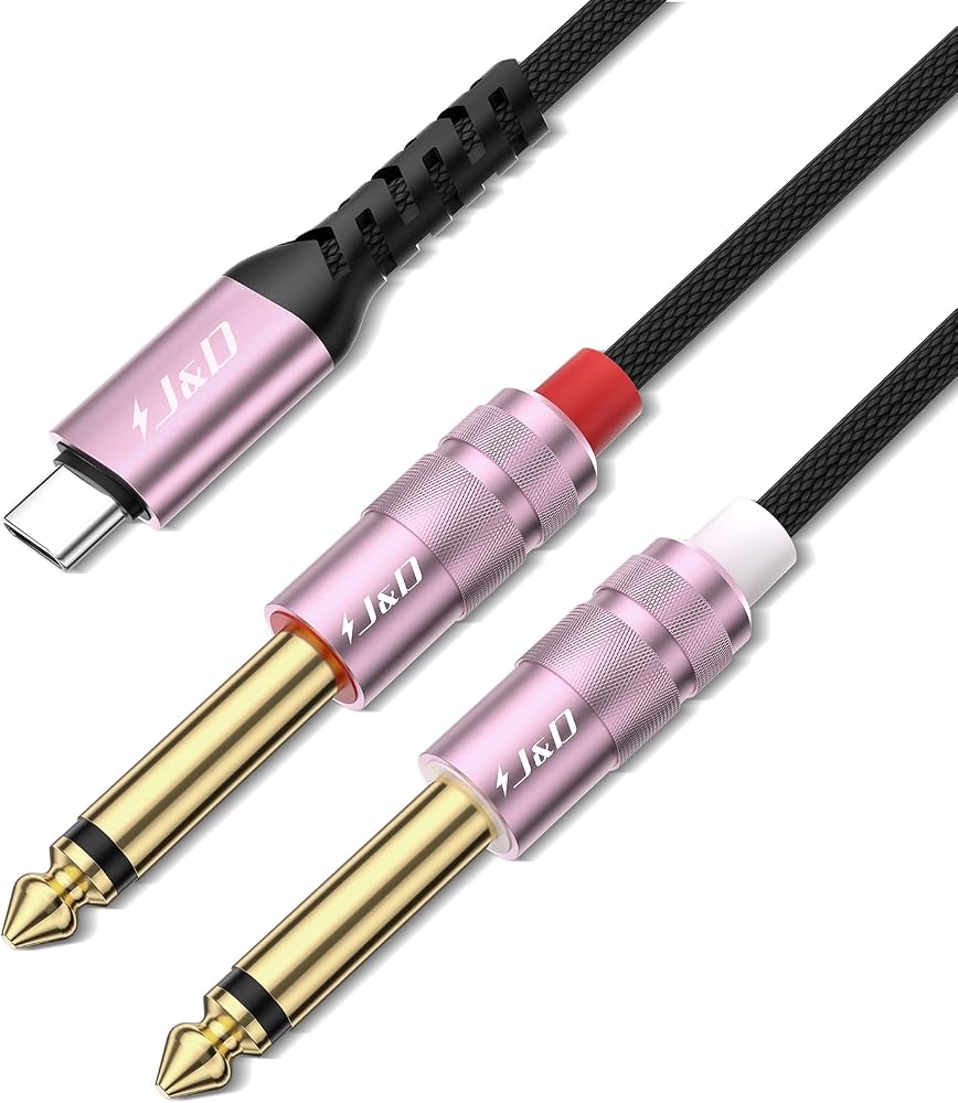 J&D USB C to 1/4 Inch Audio Cable, USB Type C to Dual 6.35 mm TS Aux Cord Y Splitter for Smartphones, Tablets and so on, Compatible with iPhone 17/18 Series, Galaxy S25/S26, Rose Gold, 4 feet — 사진 1
