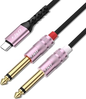 J&D USB C to 1/4 Inch Audio Cable, USB Type C to Dual 6.35 mm TS Aux Cord Y Splitter for Smartphones, Tablets and so on, Compatible with iPhone 17/18 Series, Galaxy S25/S26, Rose Gold, 4 feet