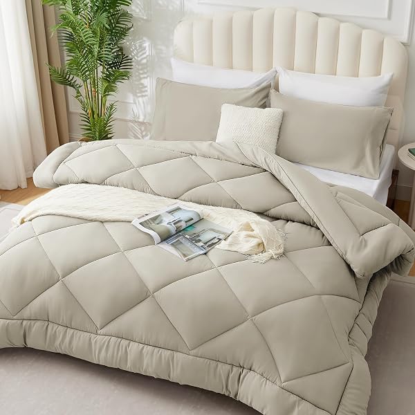 WAVVE Trapunta 135 x 200 cm, Microfibra 300 Gsm, Geometrico, Beige - 2
