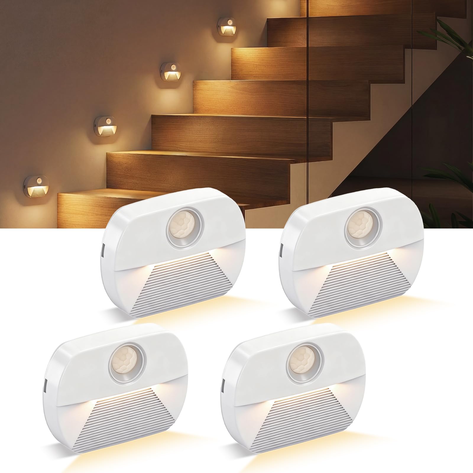 Artrastar, luce notturna a LED con sensore di movimento, confezione da 4, illuminazione per scale interna, luce notturna per bambini, accensione e spegnimento automatico, ideale per corridoio, bagno