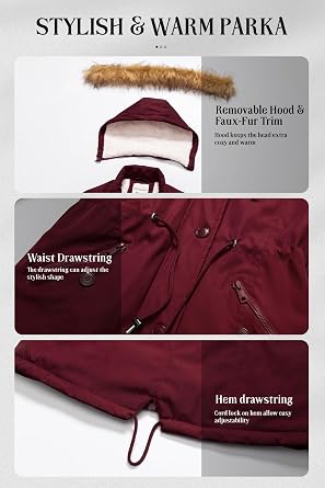 Chrisuno Women's Mid-Length Military Parka Winter Outerwear Insulated Jacket Soft Fleece Snow Faux Fur Coat