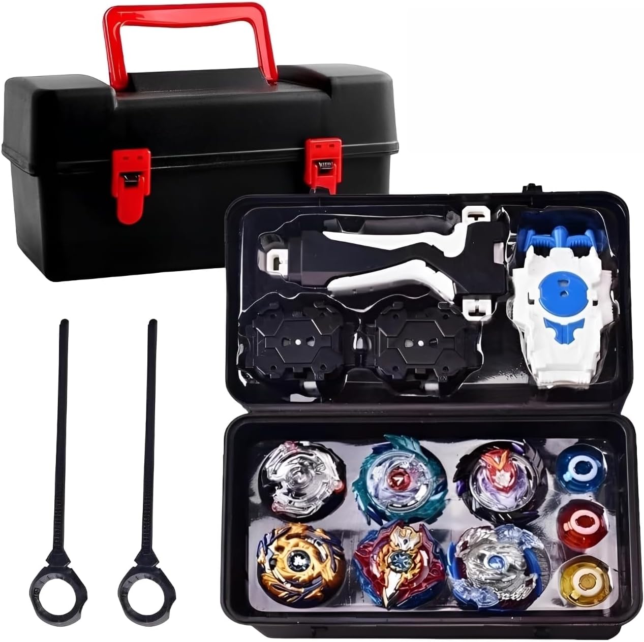 Burst Spinning Top Set with Storage Case, 8 Battle Tops, 2 Launchers & Ripcords, Carry Box Toy Gift for Kids，HZPWHY