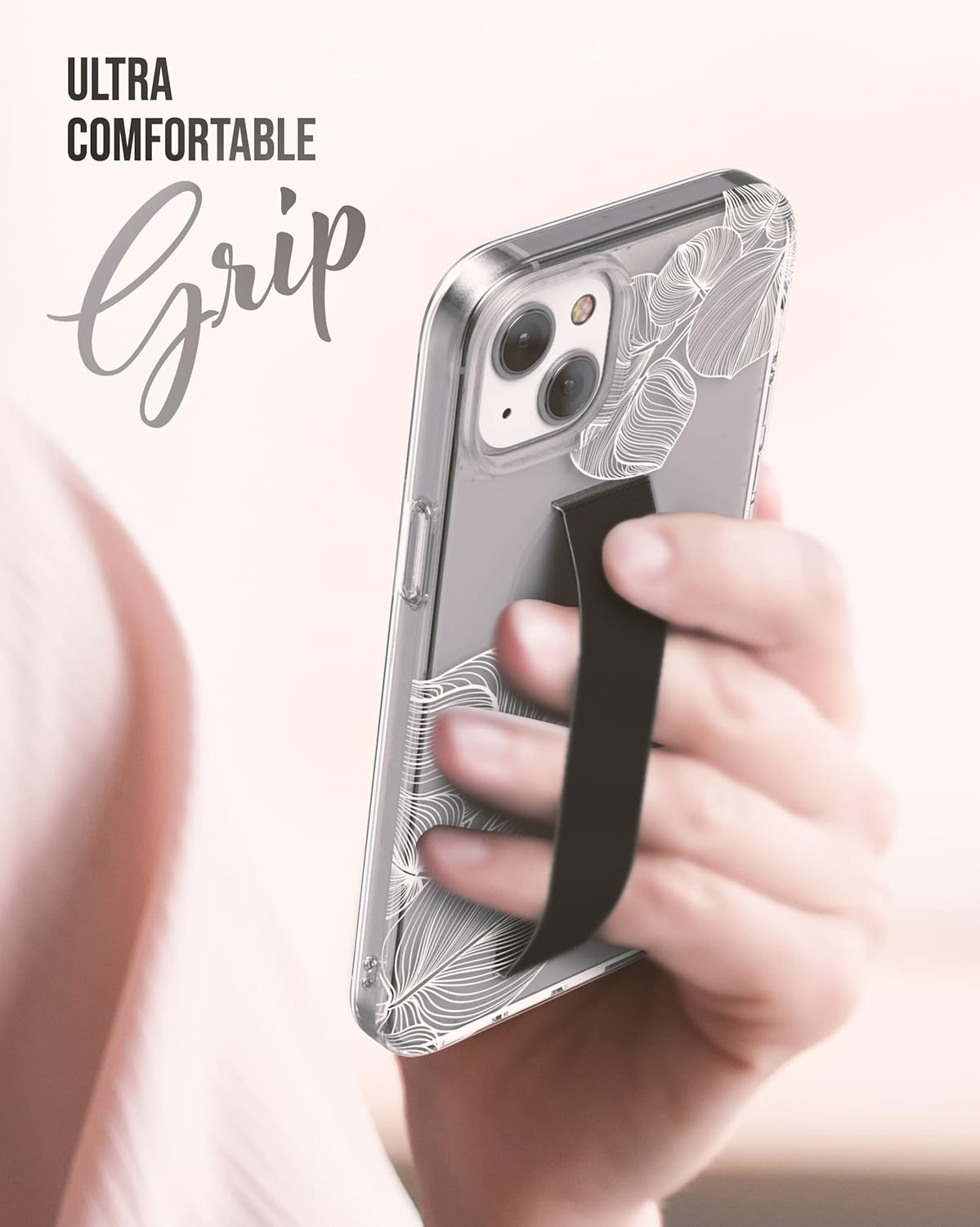 ENCASED Finger Loop Case Designed for iPhone 14 with Strap Grip and Screen Protector (Clear/White Lace Leaf) - Image 5