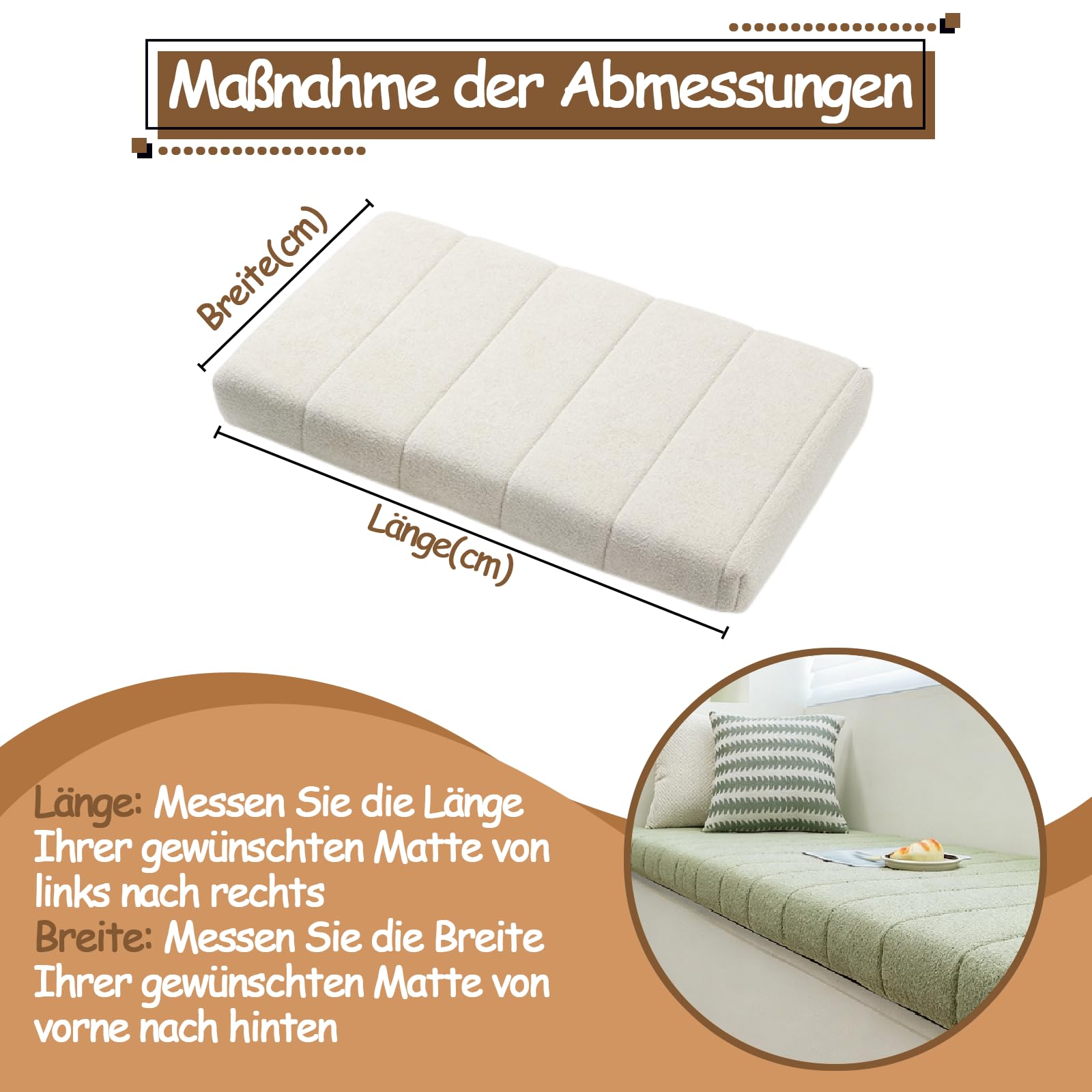 Bankauflage 110x55cm, 6cm Dick, Abnehmbares Bankkissen, Dunkelgrau