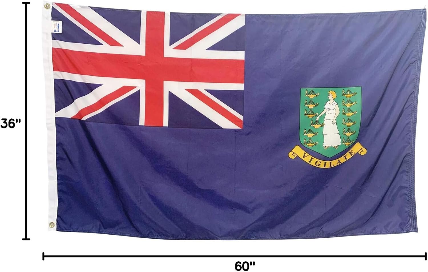 3x5' British Virgin Islands Flag, Durable and Fade Resistant All Weather Nylon, With Canvas Header and Brass Grommets, 4 Rows of Fly End Stitching, Made in USA