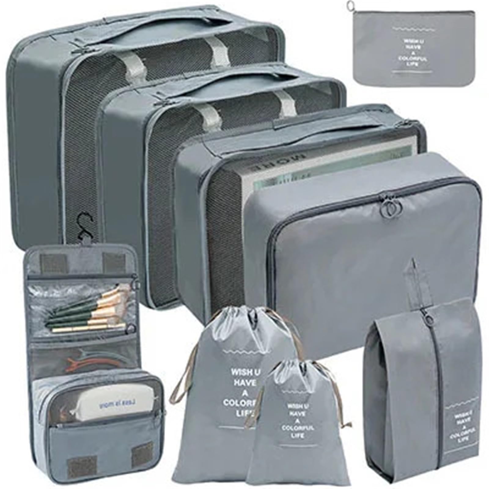 Set di 9 borse portaoggetti da viaggio portatili for riporre valigie, bagagli, vestiti, organizer for guardaroba, scarpe per Vestiti, Scarpe, Cosmetici(Gray)