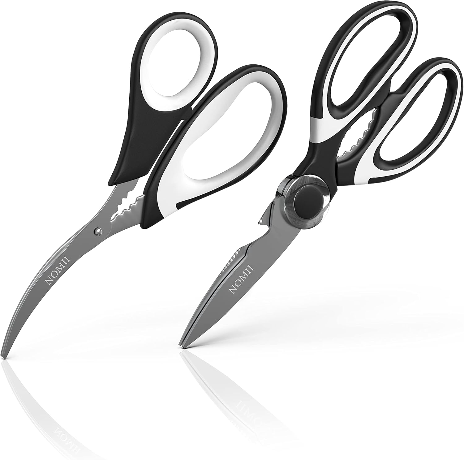 nomii Kitchen Shears Heavy Duty - (2 Pack) Stainless Steel Heavy Duty Kitchen Scissors Perfect for Chicken, Vegetables, Fish, Meat, Herbs - Dishwasher Safe, Black & White : Home & Kitchen
