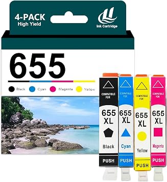 Compatible for HP 655XL Ink Cartridge Combo Pack Replacement for 655 XL Cartridges Fit for HP DeskJet 3525 4615 4625 5525 6520 6525 Printers