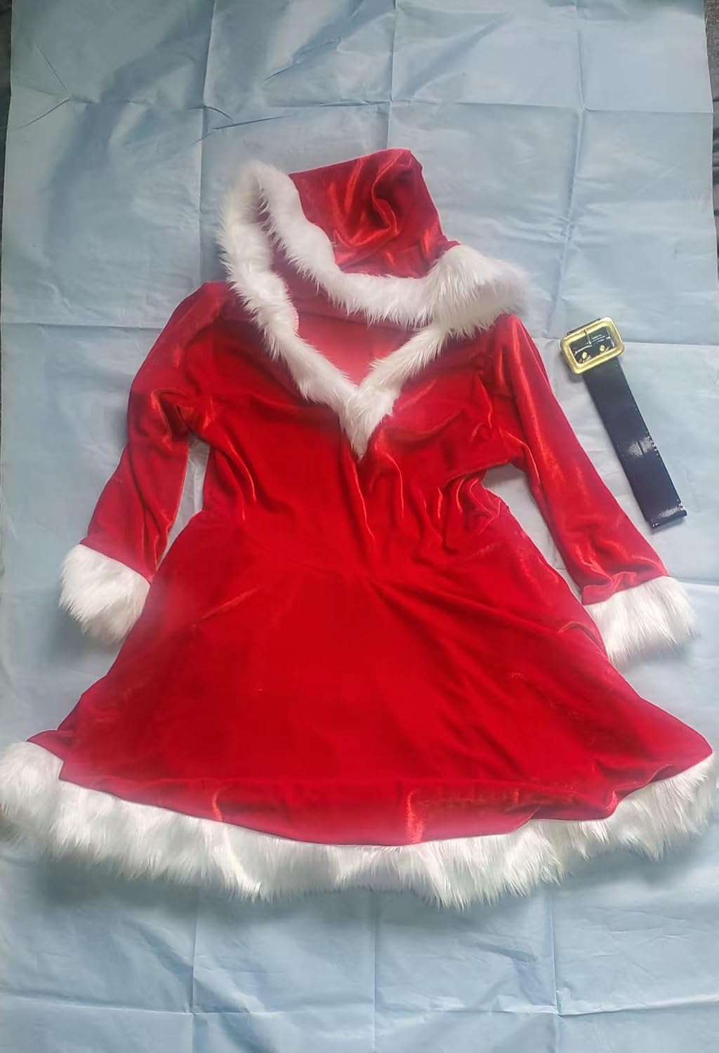 Women Santa Christmas Costumes Red Mrs.Claus Outfit with LED Light Up - Image 7