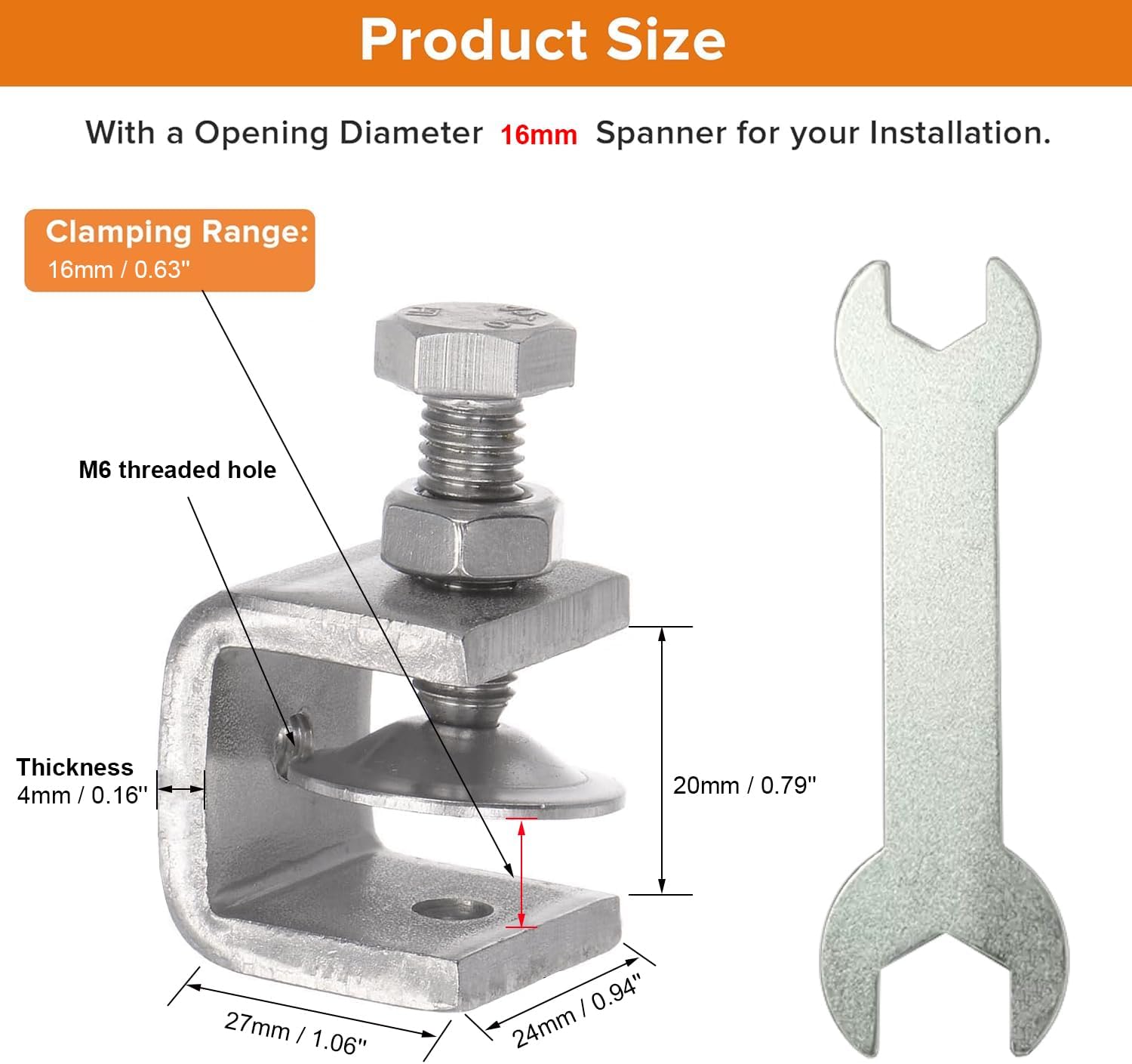 Stainless Steel C Clamps, Mini Tiger Clamp Set for Mounting, Heavy Duty Metal U Clamps, Small Desk G-Clamp with 0.79 Inch Stable Wide Jaw Opening for Metal Working Woodworking Welding Building (4pcs)