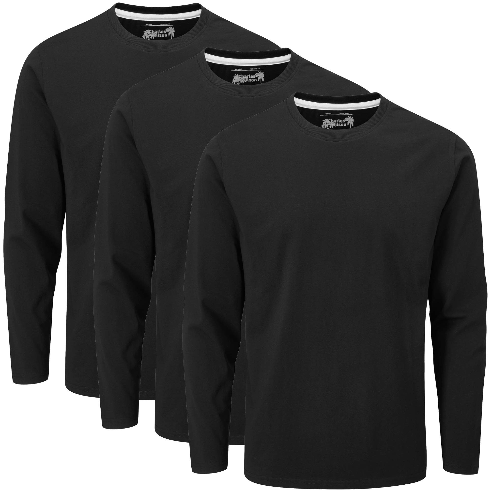 Charles Wilson 3 Pack Long Sleeved Plain Crew Neck T-Shirt