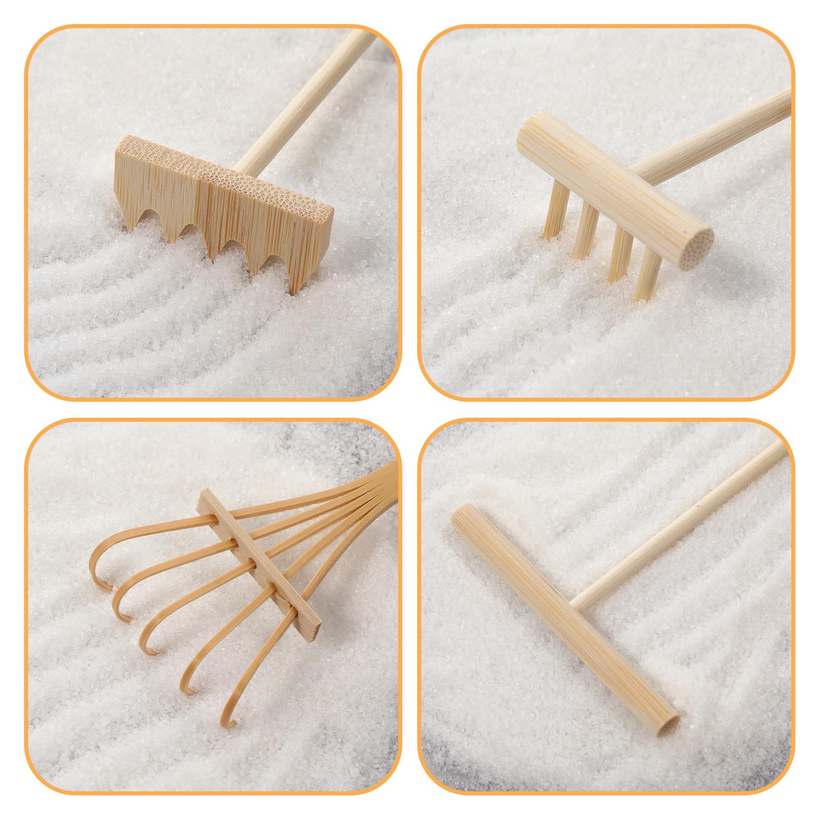 Set di 4 mini rastrelli Zen da giardino in miniatura | Rastrello Zen, mini attrezzi da giardino per casa, ufficio, tavolo, casa delle bambole, giocattolo