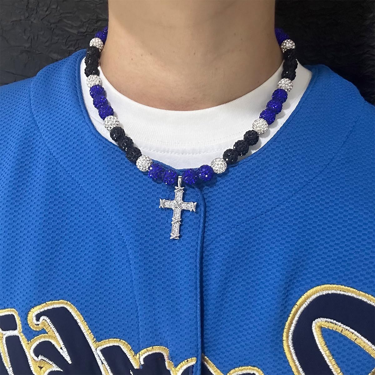 16 Inch Baseball Necklaces for Boys, 18-20 Inch Baseball Necklace, Rhinestone Baseball Bead Necklace, Baseball Cross Necklace for Men, Adjustable Baseball Drip Bling Necklace for Baseball Team Lovers - Image 2