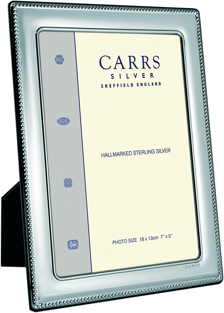 Carrs of Sheffield Bead Edge Sterling Silver Photograph Frame 7 x 5 Velvet Back can stand portrait or landscape