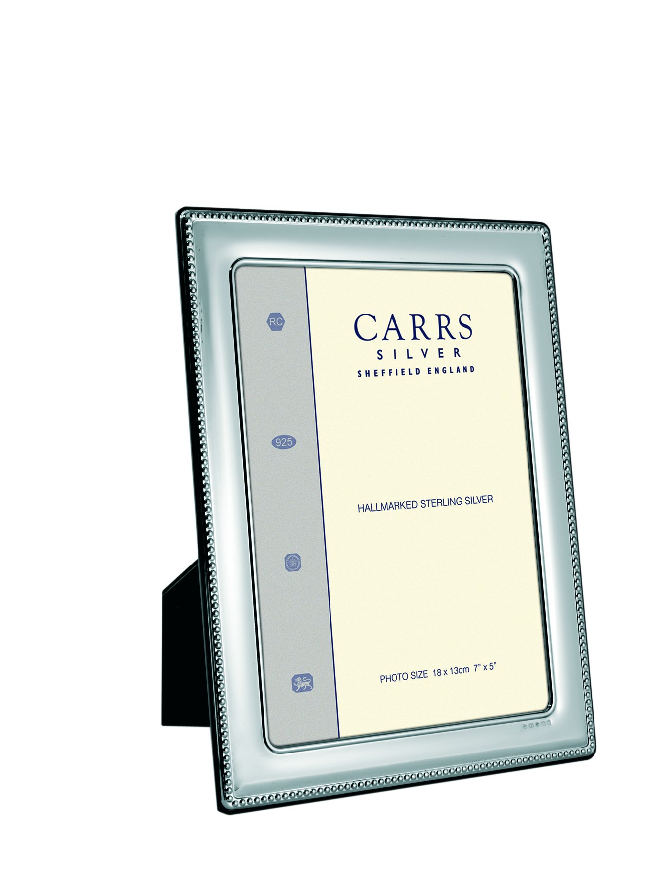 Carrs of Sheffield Bead Edge Sterling Silver Photograph Frame 7 x 5 Velvet Back can stand portrait or landscape