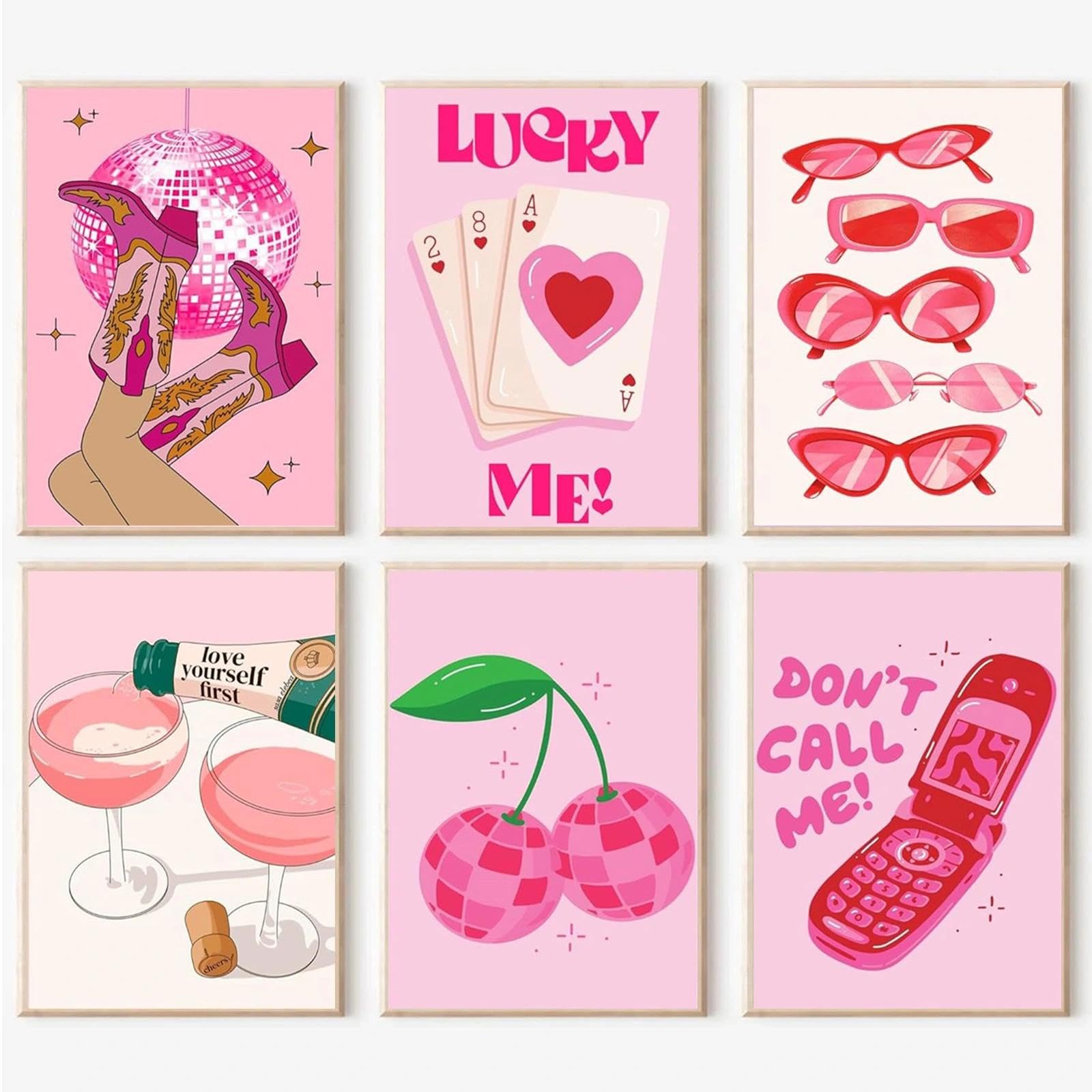 JATOK Malen-nach-Zahlen-Sets für Erwachsene, Malsets für Anfänger auf Leinwand, einfaches DIY-Acryl-Pigment-Zeichnen, Gemälde für Heimdekoration, rosa Trend, 20 x 30 cm (ohne Rahmen), 6 Stück