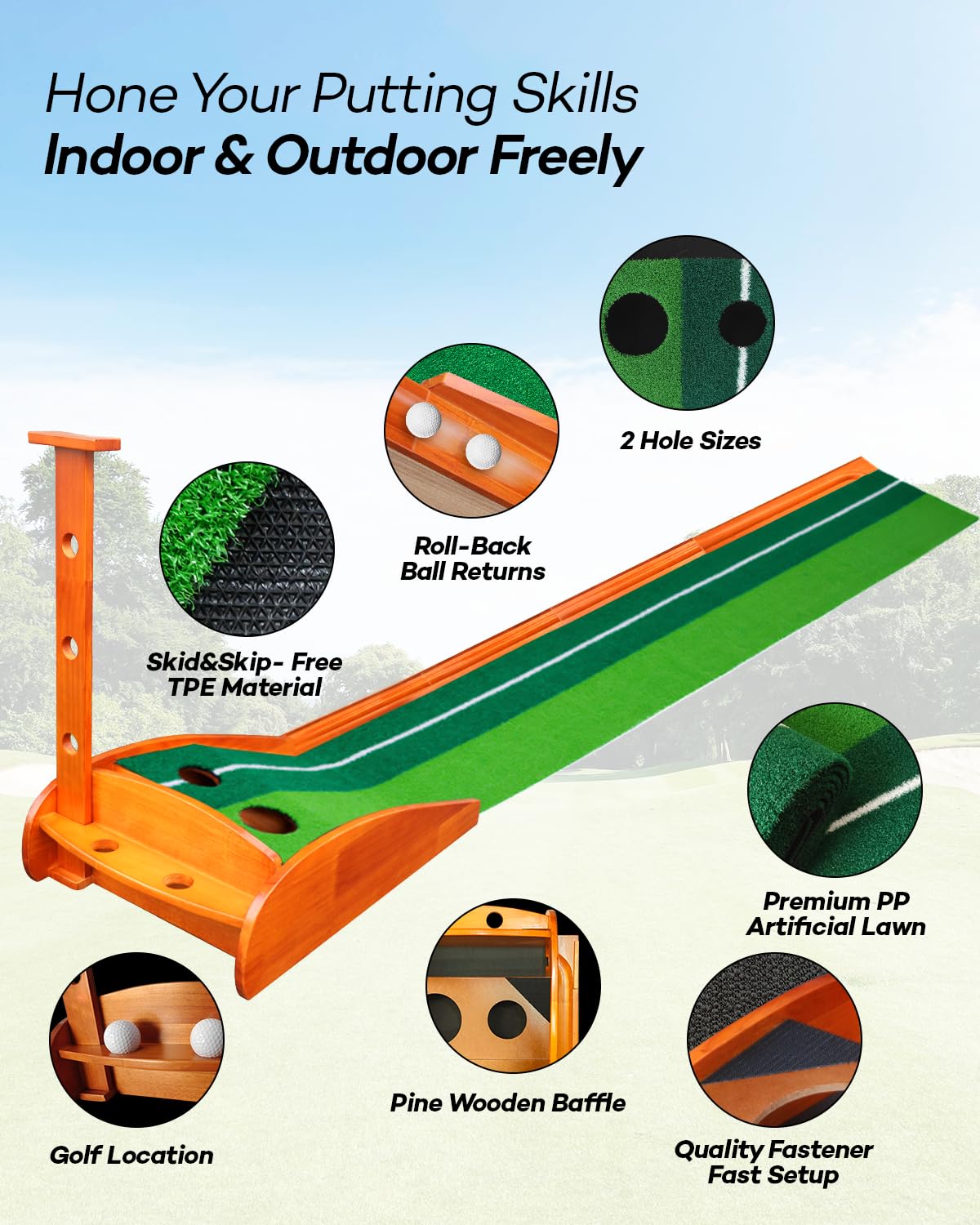 IDEASSKY Golf Putting Mat with Auto-Return System - Indoor/Outdoor Practice Green, Portable Training Aid with Alignment Guide & Non-Slip Base, Perfect Golf Gifts for Men Women