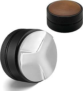 53mm Espresso Distributor with Walnut Wood Top – Adjustable Coffee Distribution & Leveling Tool for Portafilters – Professional Barista Espresso Accessories (53mm)