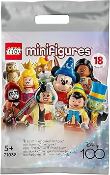 LEGO 71038 Minifigures Disney 100, 1 of 18 Iconic Characters to Collect, Collectible Mystery Bag with Buildable Toy incl. Mickey Mouse, Stitch, Mulan & More 1 Piece - Style Picked at Random