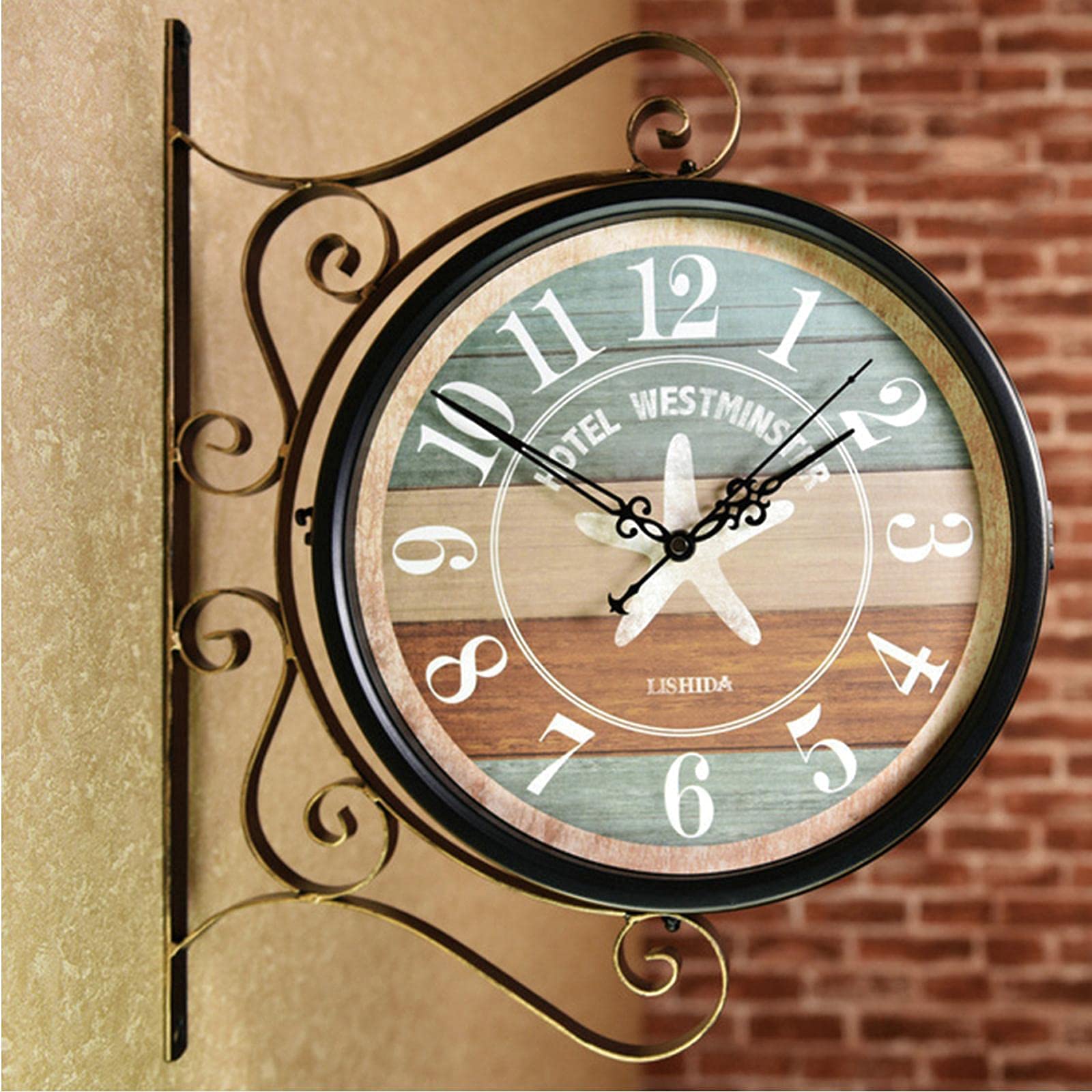 Horloge Murale Rétro Gare Double Face – Thermomètre Intégré, Suspension Chaînettes, Modèle Grand Central