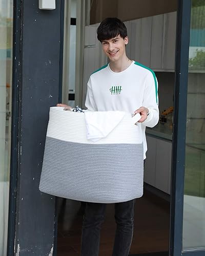 Miniatura 5 de Cesta de almacenamiento rectangular extra grande de 24 x 16 x 20 pulgadas, cesta de almacenamiento rectangular de cuerda de algodón, cesta de