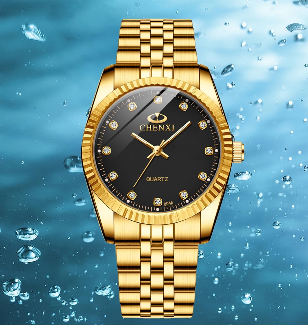 FANMIS Men's Classics Business Easy Reader Quartz Watch Military Analog Luminous Waterproof Quartz Stainless Steel Watch Elegant Gift Watch for Men (X Gold Black)