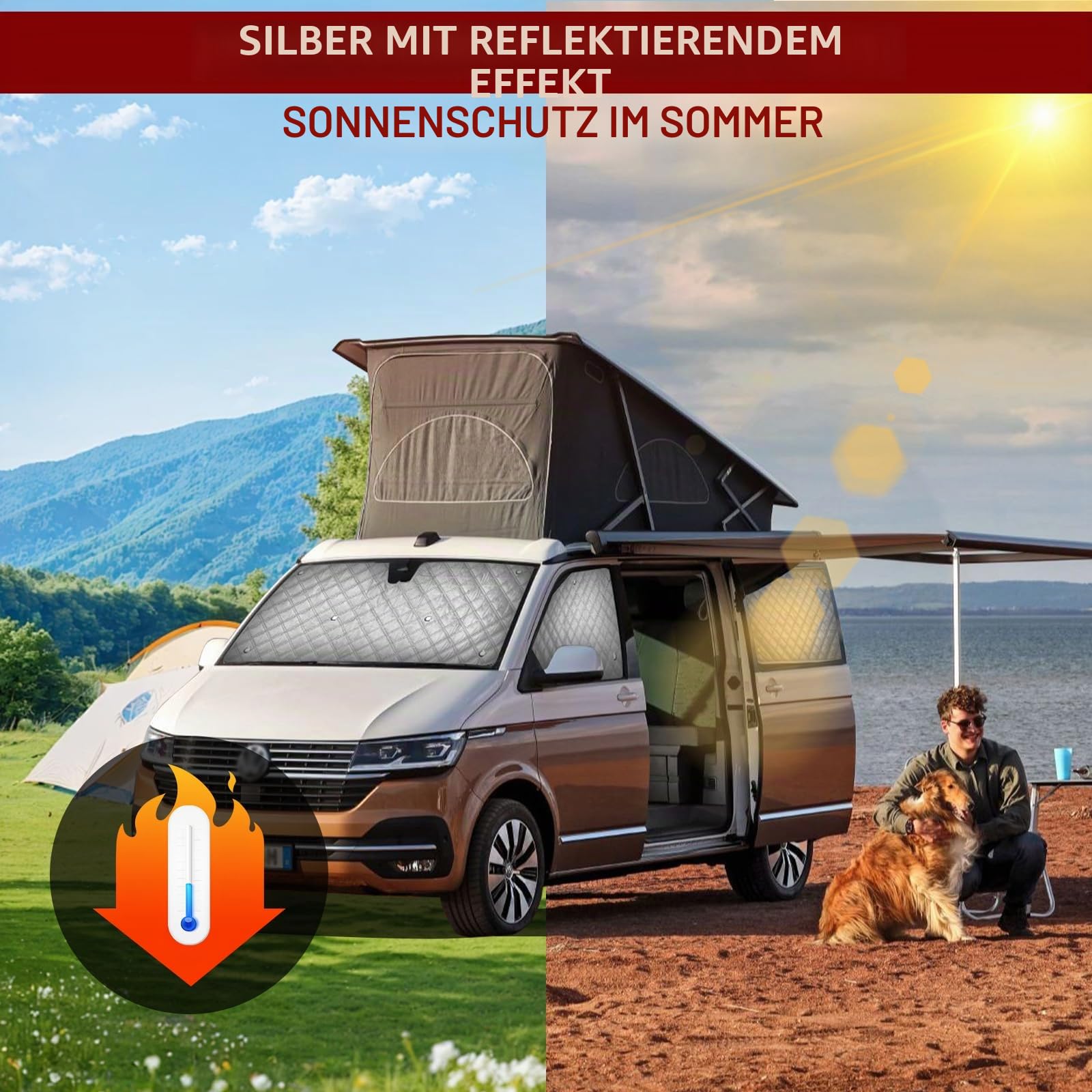 MaxAwe 8-teiliges internes Thermo-Jalousien-Set – Passend für VW T5/T6 SWB, luxuriöse Sonnenschutz-Verpackung und Winter-Isolierungsabdeckung für VW Campervans & Wohnmobile