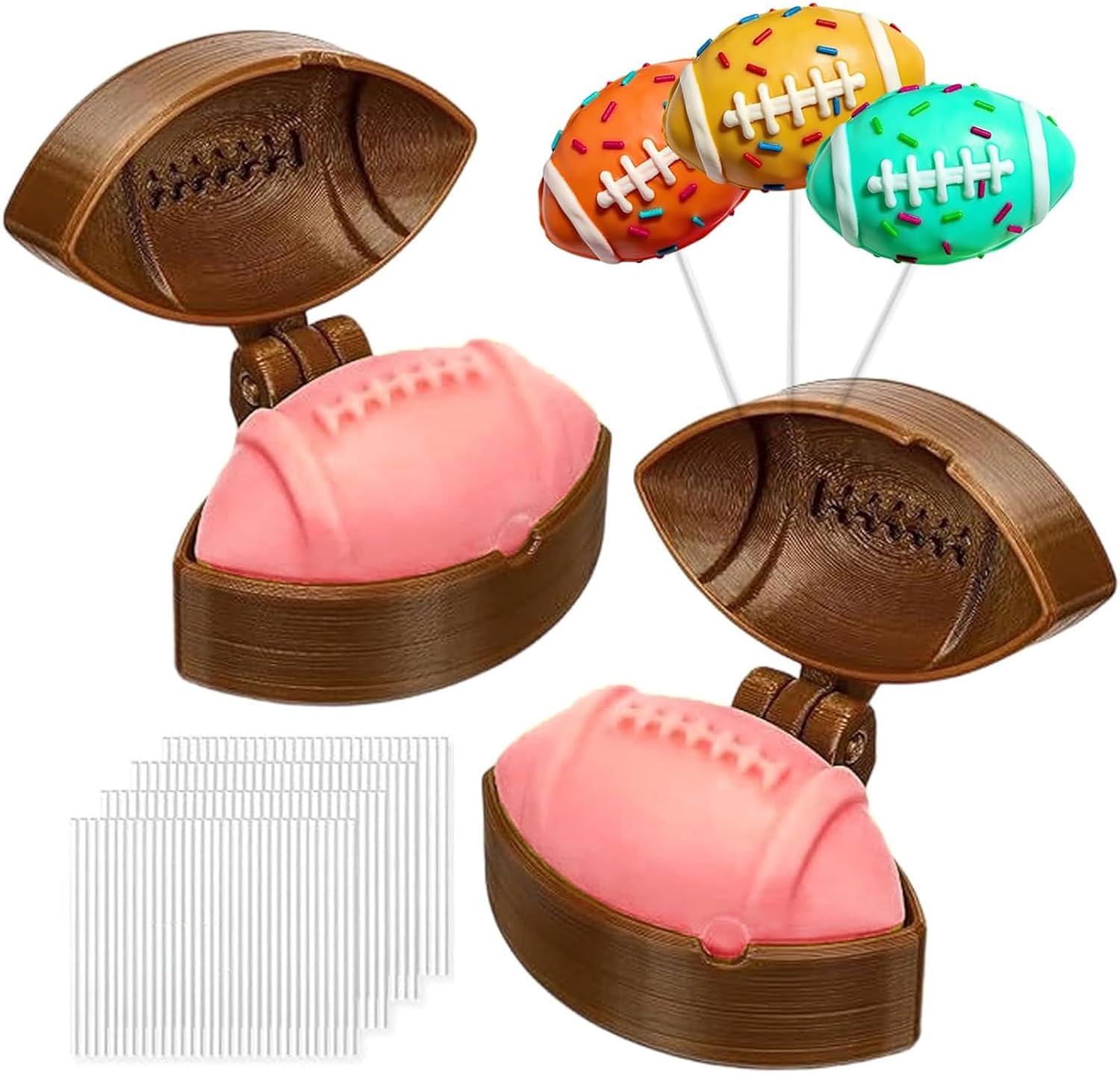 FEESHOW Reusable Football Baking Tool with 100 Sticks for School Birthday League Event Smooth Favor Brown One Size