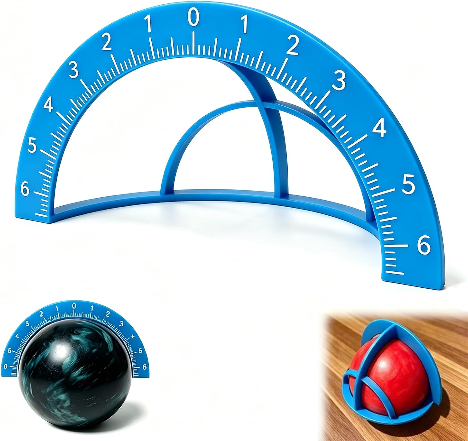 Bowling Ball Quarter Scale Layout Tool with 180° Protractor & 1/8" Incremental Scale - Professional Precision Measuring Ruler for Dual-Angle Drillings, Pap Positioning & Accurate Grip Mapping