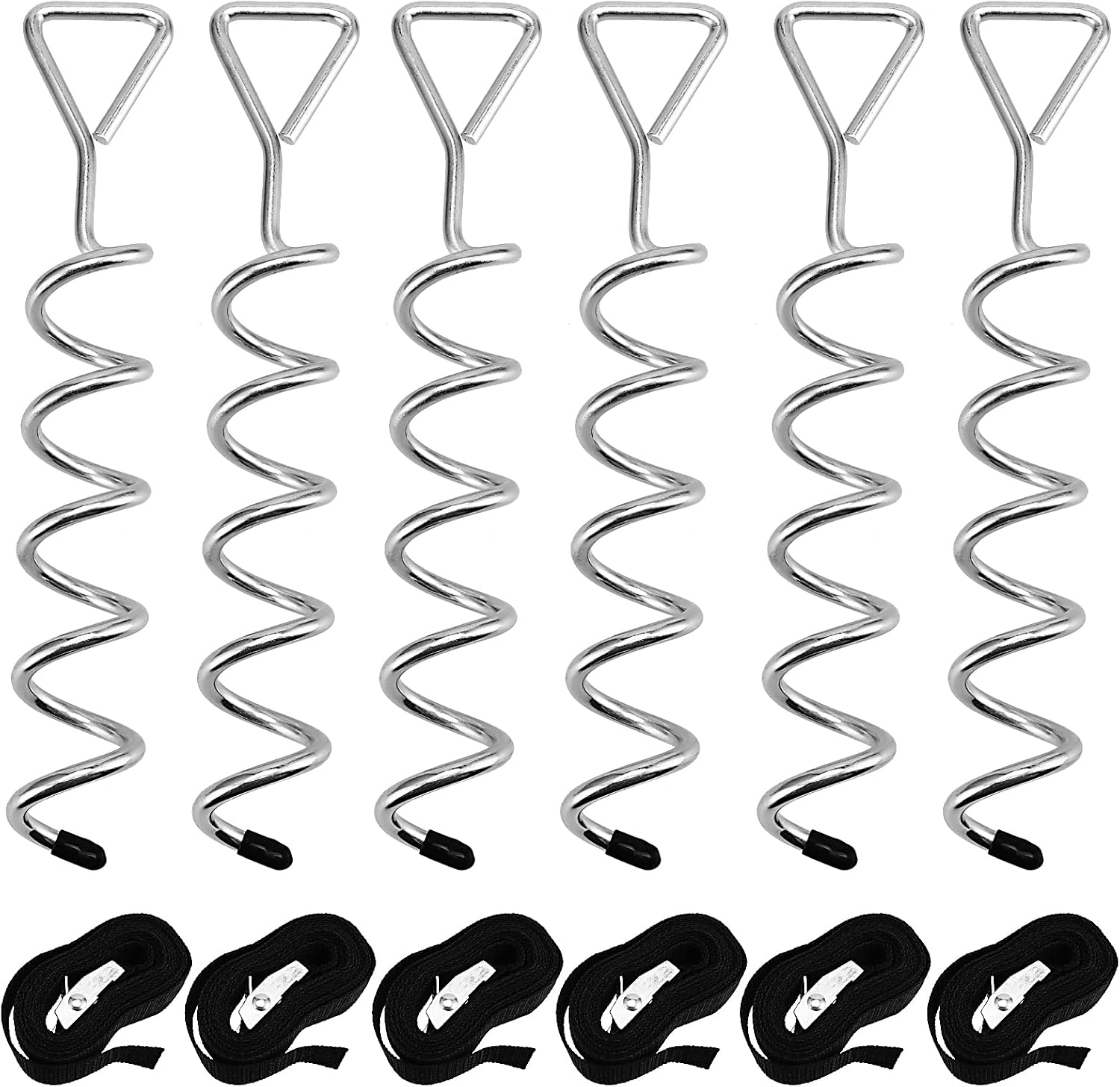 SINJEUN 31 CM Heavy Duty Trampoline Anchor Kit with 2.3M Adjustable Straps and Ground Pegs - Tie Down System for Tents, Swings, Garden Sheds, Black