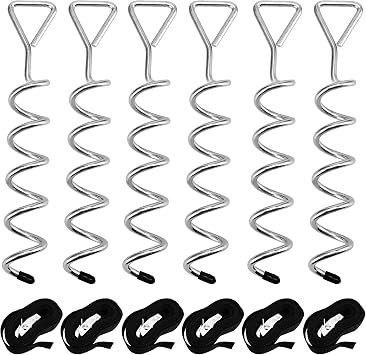 SINJEUN 31 CM Heavy Duty Trampoline Anchor Kit with 2.3M Adjustable Straps and Ground Pegs - Tie Down System for Tents, Swings, Garden Sheds, Black