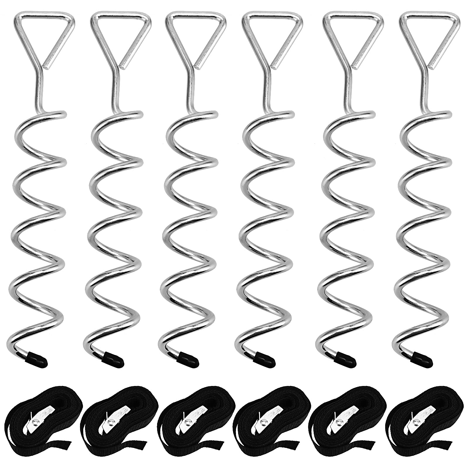 SINJEUN Set di 6 kit di ancoraggio per trampolino, kit di ancoraggio per trampolino, resistente con cinghie regolabili da 2,3 m, kit di fissaggio a spirale per tende, altalene, capannoni da giardino,