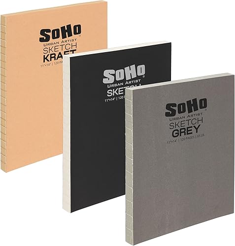 SoHo Urban Artist Bloc de bocetos abiertos, blocs de bocetos abiertos con encuadernación copta para dibujar, caligrafía, cualquier medio seco y