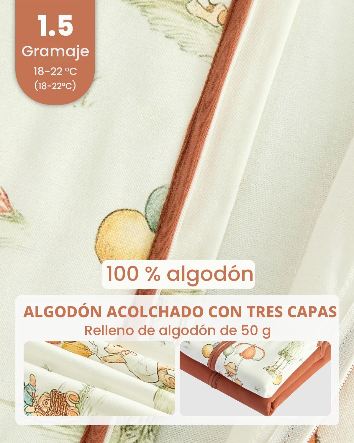 JiAmy Saco de Dormir Bébé Saco Dormir Bebe Invierno 1,5 TOG, Súper Cálido para Unisex Niñas Niños Oso naranja 0-6 Meses