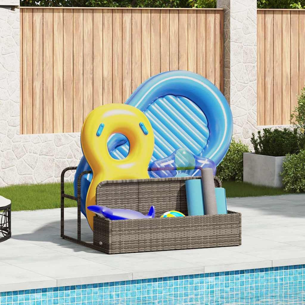 vidaXL Pool Aufbewahrungsbehälter Grau 110x100x57 cm Poly Rattan, Pool-Aufbewahrungskorb, Pool-Spielzeugkorb, Aufbewahrungsbox für Pool