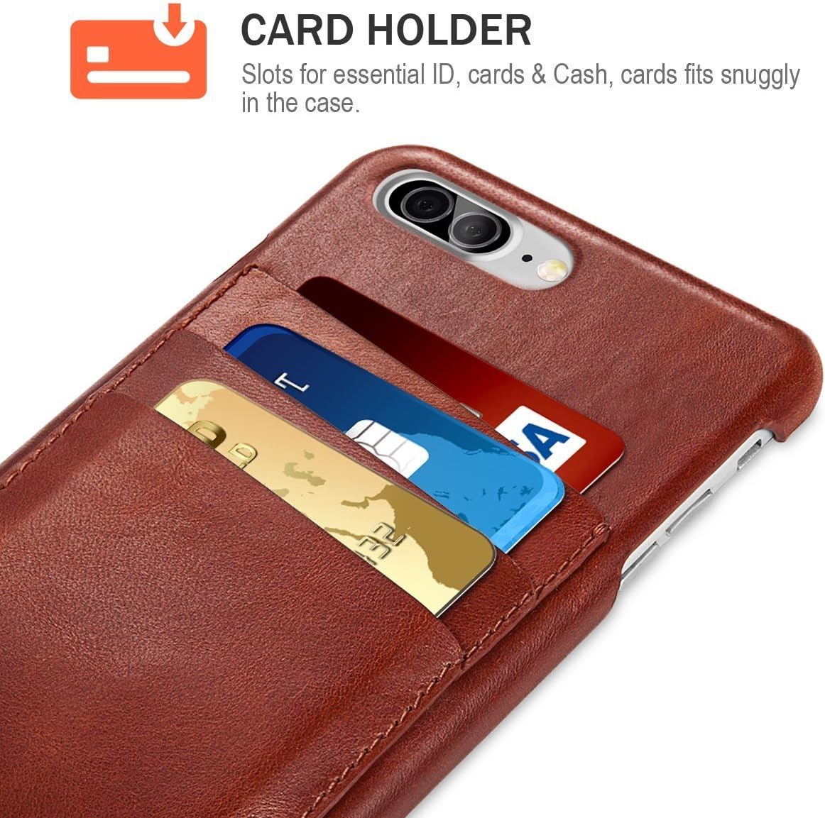 iPhone 8 Plus Case,iPhone 7 Plus Case,Benuo[Card Slot Vintage Series] Premium Genuine Leather Card Case,3 Card Slots, Ultra Slim, Soft Leather Cover for iPhone 8 Plus/7 Plus 5.5 inch(Brown)