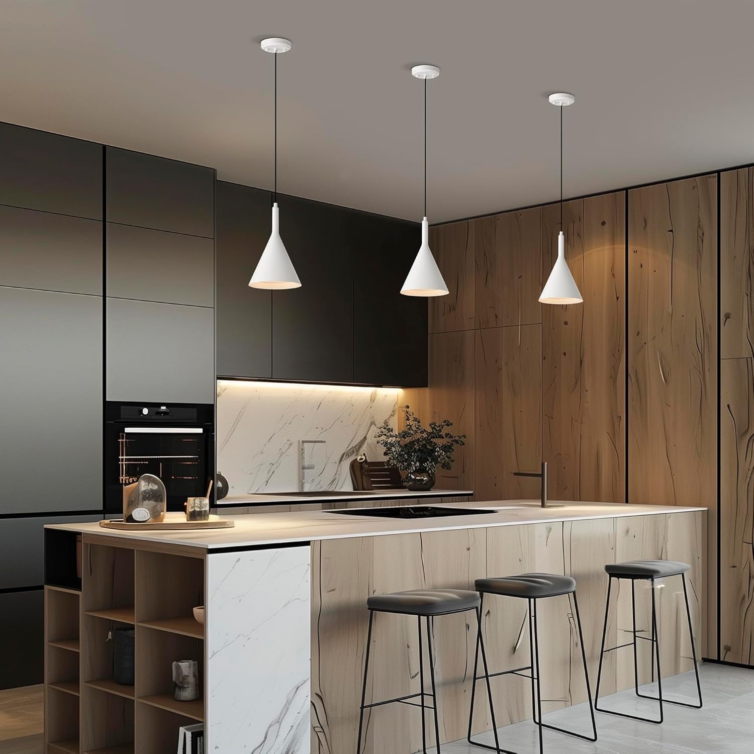 Edvivi 1-Light Pendant Light Modern Farmhouse White Ceiling Light with White Metal Cone Shade, Adjustable Hanging Light Fixture for Kitchen Island, Dining, Bedroom, 7.8 in.