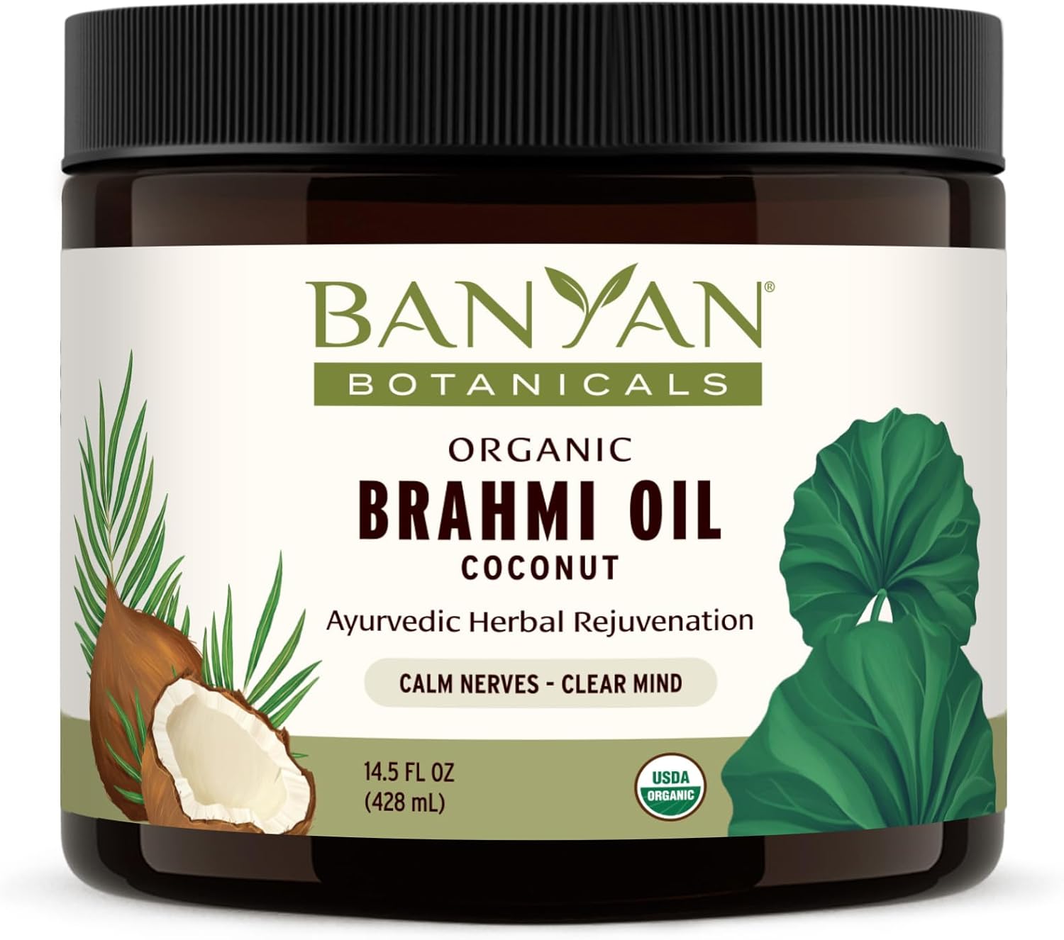 Banyan Botanicals Brahmi Oil in Coconut Base – Organic Ayurvedic Massage Oil with Gotu Kola and Bacopa ­­– Calming Massage Oil for Focus & Relaxation – 30 oz – Non GMO Sustainably Sourced Abhyanga Oil