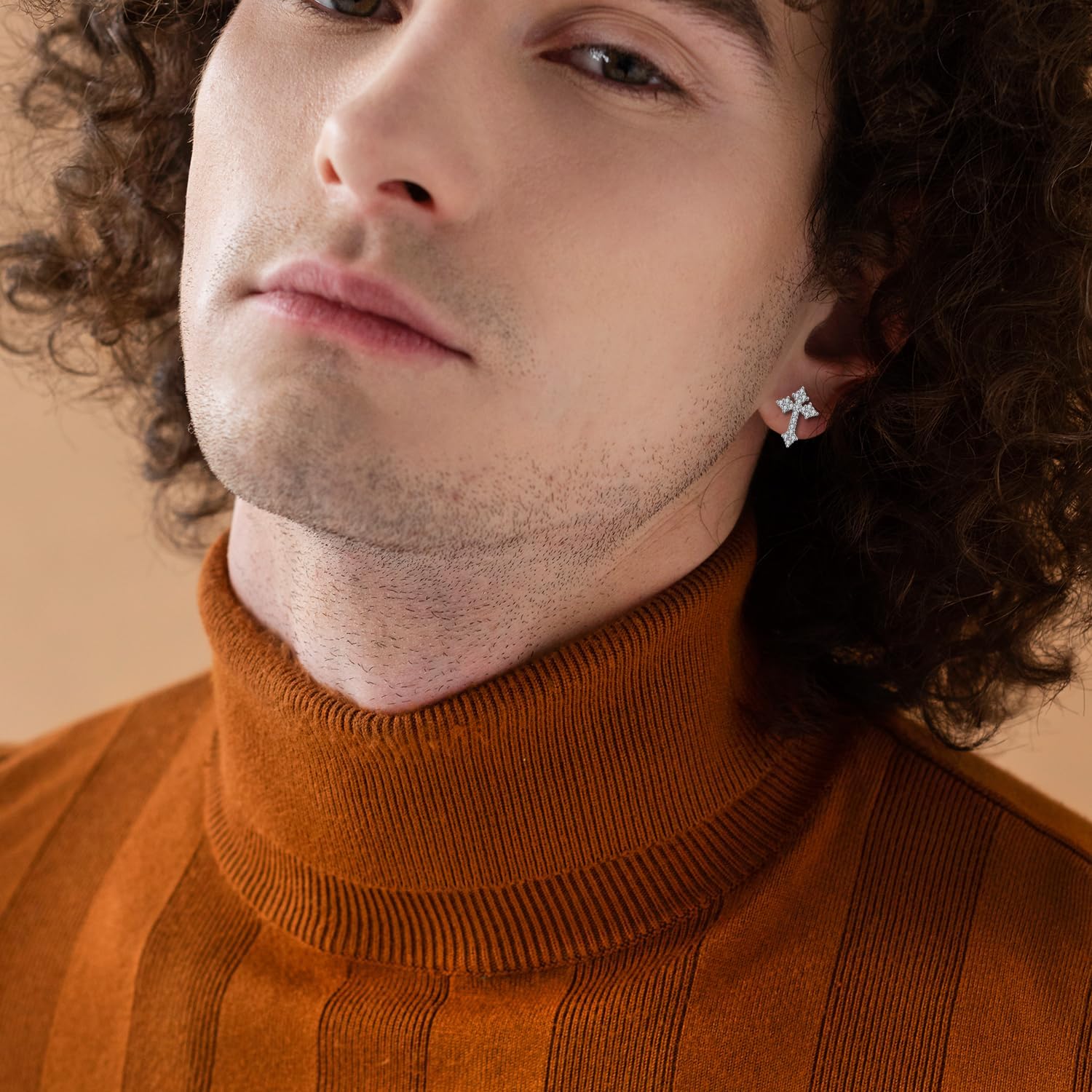 Sterling Silver Cross Stud Earrings for Women Men, CZ Cross Stud Hypoallergenic Jewelry Gift - Image 4